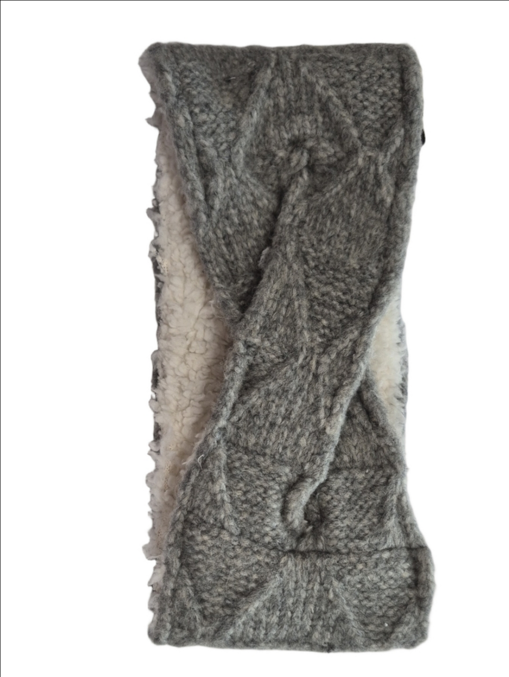 Love & Lore Chalet Cable Knit Headband Heather Grey Sherpa Lined NWT